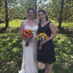 Dark blue v neck bridesmaid dress